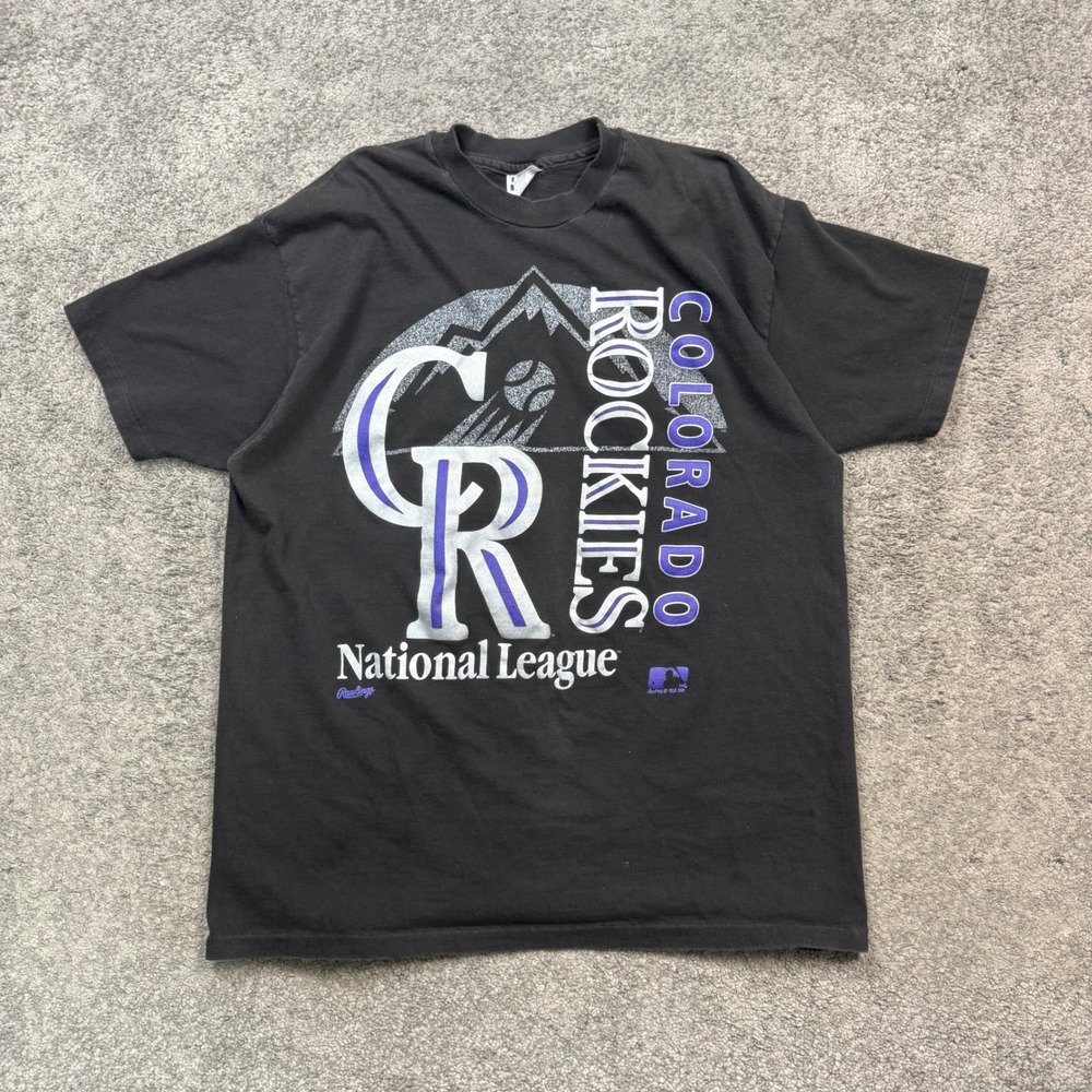 Vintage Rawlings Colorado Rockies MLB T Shirt Black XXL 90s Single Stitch